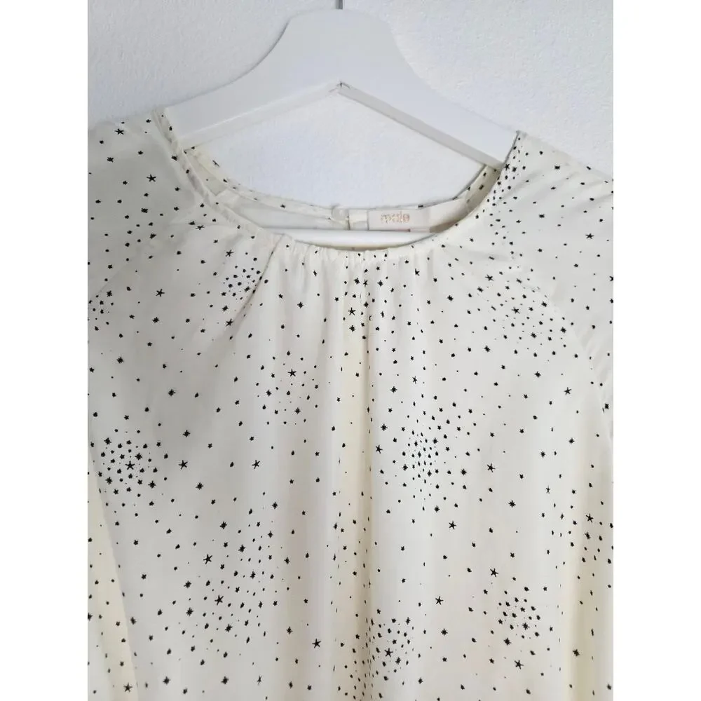 Maje Reto Dress 4 Small FR 36 Ecru Ivory Star Print Asymmetrical Midi NWT - Picture 4 of 16